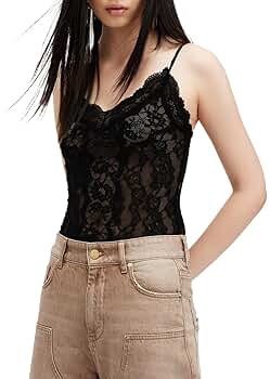 AllSaints Women's Monica V-Neck Lace Bodysuit, Black at